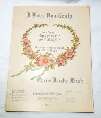 Antique Sheet Music Old Wedding Song I Love You Truly From Seven Songs 1906