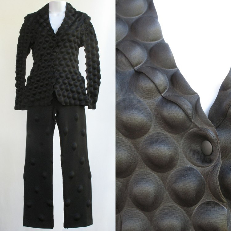 Issey Miyake Egg Crate Black Suit 2pc Jacket Coat Pants 3D Issey Miyake Egg Crate Black Suit 2pc Jacket Coat Pants 3D