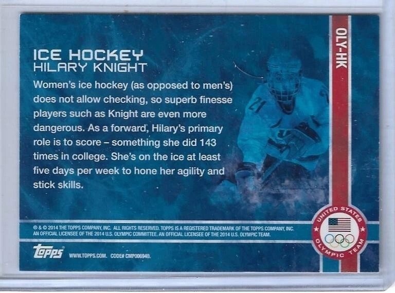 AWESOME 2014 TOPPS OLYMPIC HILARY KNIGHT INSERT CARD OLY-HK ~ ICE HOCKEY ~ QTY - Image 2 of 2