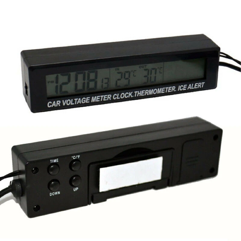 1x Voltímetro Digital Coche Termómetro Reloj Alerta de Hielo Medidor Naranja y Bule Retroiluminación Foto 2 de 4