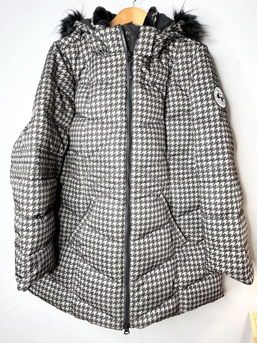 Arctic Expedition Quilted Down Coat with Removable Hood Herringbone Size XL