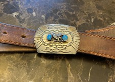 vintage Western sterling silver turquoise buckle set XL