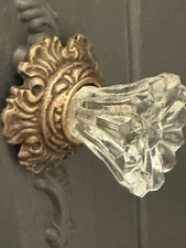 Antique Brass Cut Glass Drawer Pull Hardware Handle Cabinet Door Furniture Knob