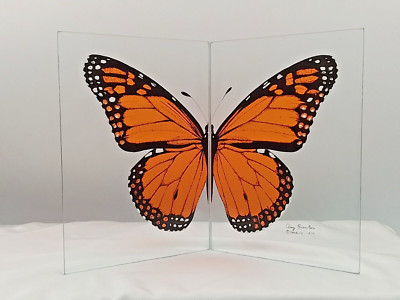 AMY BRENTON SIGNED ARTIST MONARCH BUTTERFLY FOLDING DESK TABLETOP ART VTG 1975
