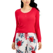 $34.50 Charter Club Women's Ribbed Henley Pajama Top Rayon-Candy Red-size XS