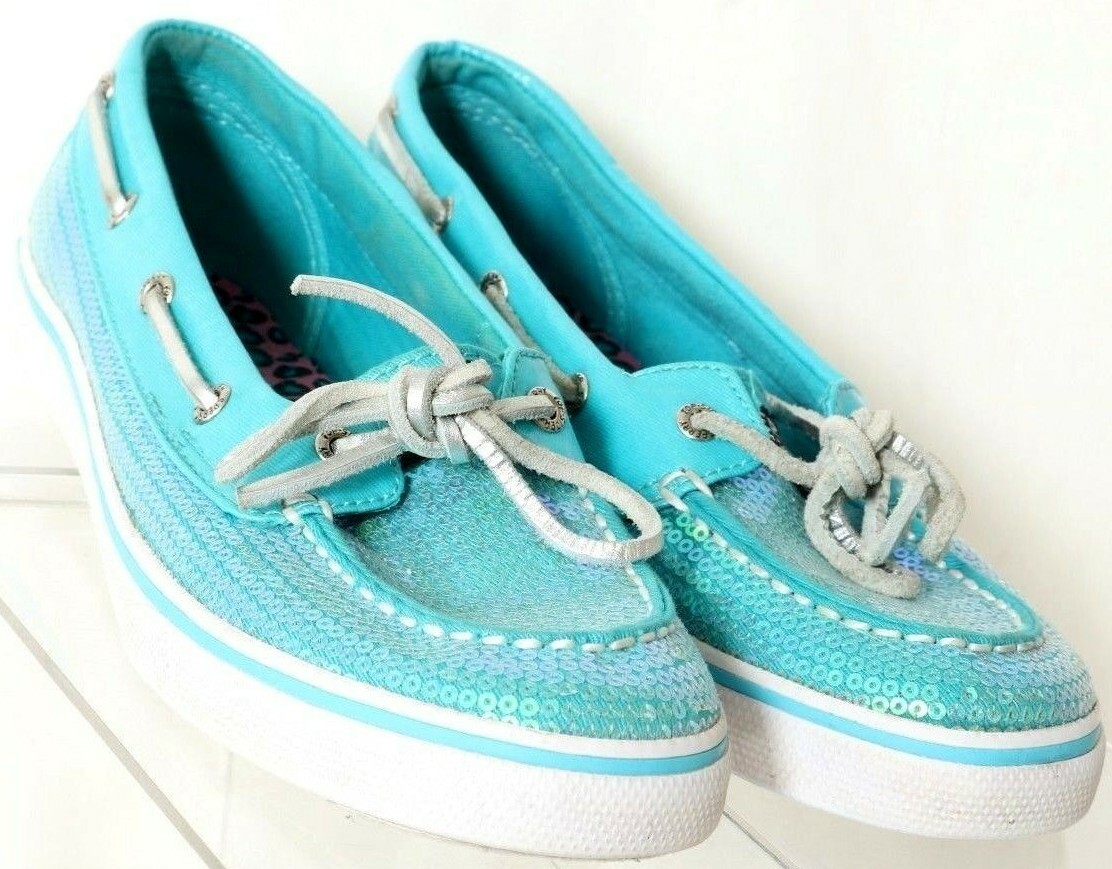 Sperry Top-Sider Bahama Blue Sequin 1-Eye Boat Deck Loafer shoes Girl's  M
