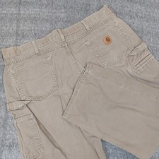 Carhartt Men  s 42x30 40x28 Loose Fit Canvas Carpenter Pants Beige B159-MUS