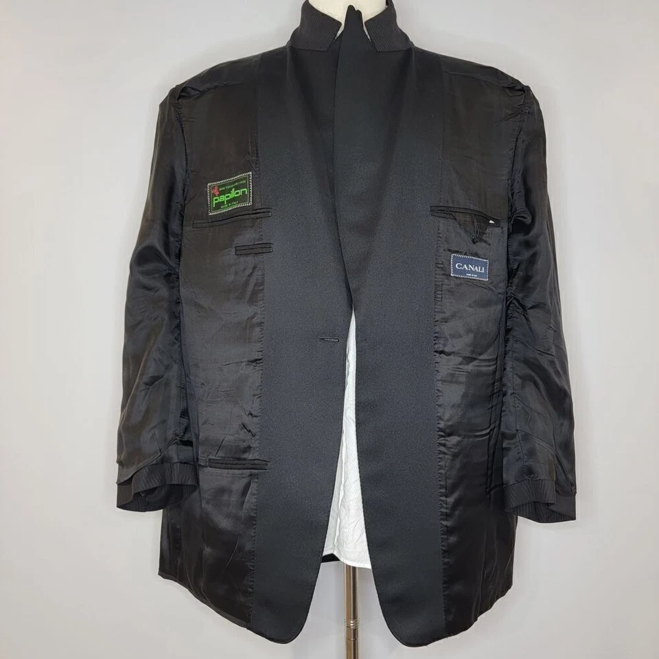 Chaqueta de Esmoquin Canali Peak Solapa Para Hombre Talla 48R Negra Lana a Rayas Botón Único Foto 4 de 4