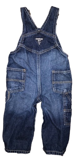 Salopette Oshkosh B'Gosh Denim taglia 9-12 mesi cargo logo applicato bavaglino gilet - Foto 2 di 7