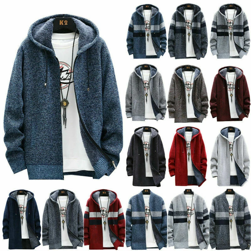 Homme Hiver pais Chaud Doubl Polaire Capuche Fermeture clair Manteau Sweat
