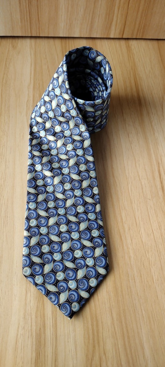 ERMENEGILDO ZEGNA Blue Snail Print Silk Tie Made In Italy 3.75