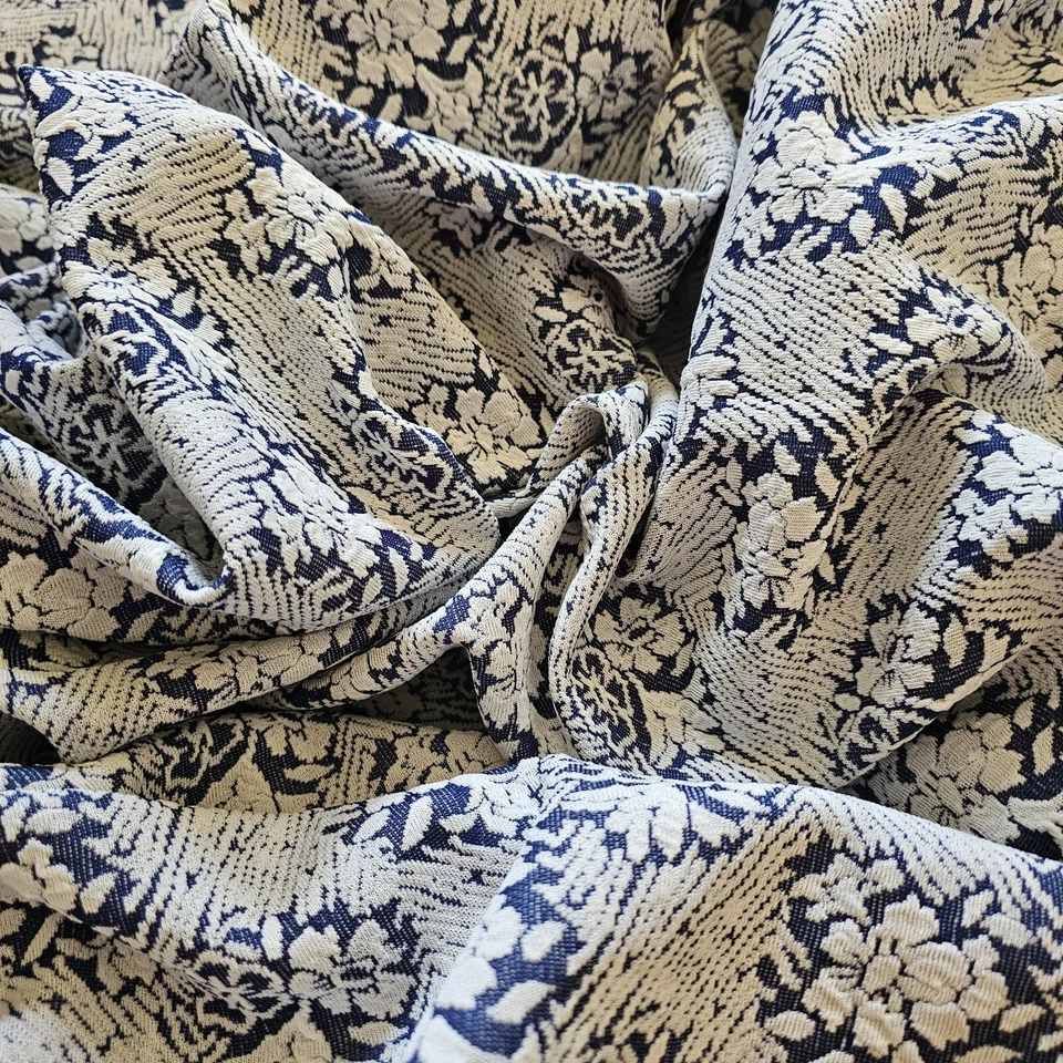 White on Blue Floral Stretchy 3D Knit Fabric 64" x 62" - Image 4 of 4