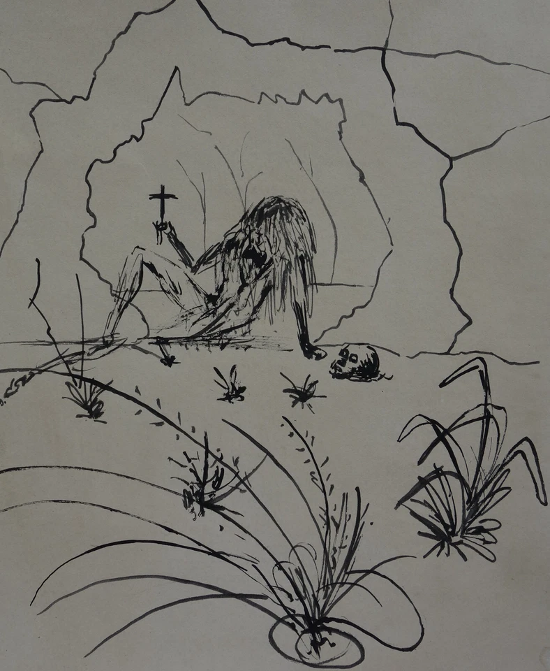 Raro dibujo de composición surrealista único, firmado Salvador Dalí Foto 3 de 4