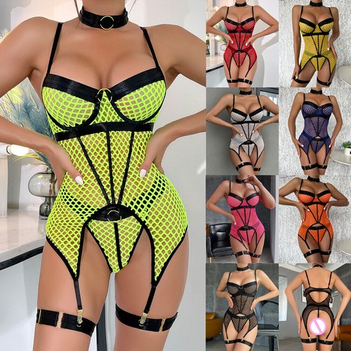 Sexy Women's Lingerie Set Underwear Nightwear Tops Thong Suspender Body Stocking - Picture 3 of 47