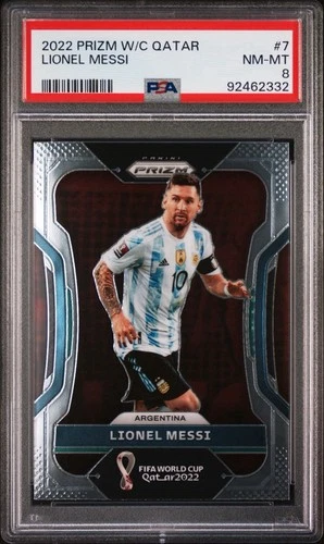 2022 Panini Prizm World Cup Qatar Lionel Messi Base Prizm PSA 8 NM-MT #7 Low Pop