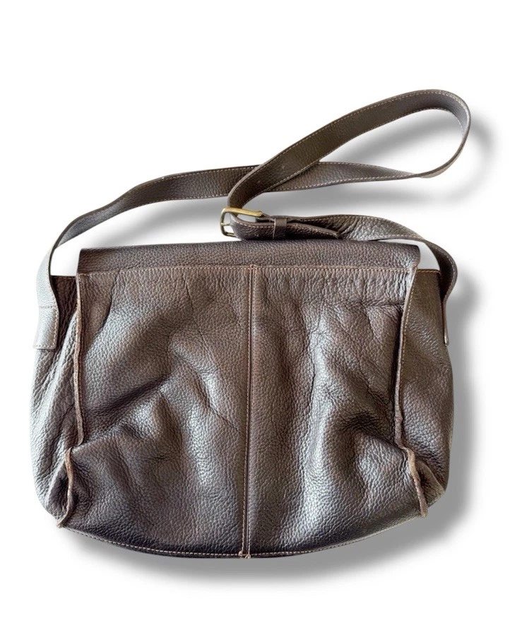 The Gap Brown Leather Messenger Bag Vintage 90s Y2k Flap Buckle Broken In VTG - Image 2 of 4