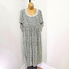 Vtg Lace Collar Midi Floral Dress Med Green Cream Modest Prairie Cottage Peasant
