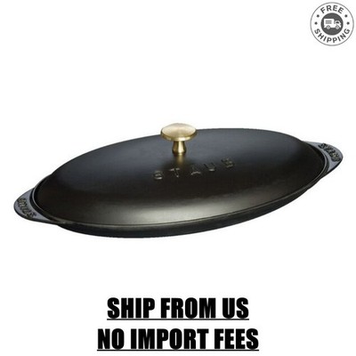 12.25 inch, Oval, Covered Fish Pan, Black Matte