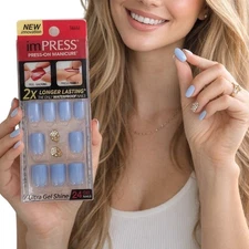 impress Press On Manicure Ultra Gel Shine Light Blue 24 Nails Y2K Colorful 93-37