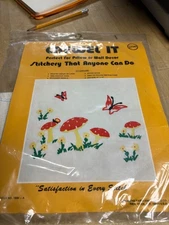 VINTAGE RETRO NIP CREWEL IT KIT MUSHROOMS & BUTTERFLIES