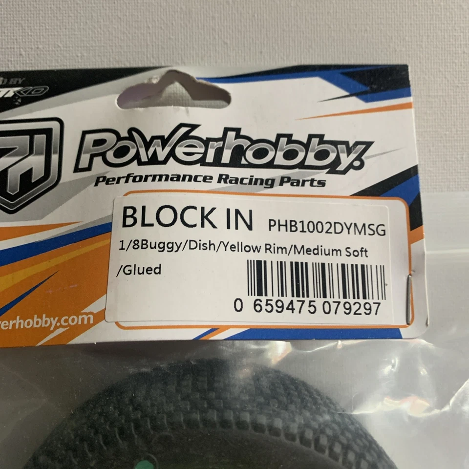 Power Hobby Block In Buggy Medium Soft Tires Yellow Wheels PHB1002DYMSG NEW - Image 2 of 3