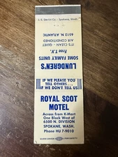 D61 Vintage Matchbook Cover Royal Scot Motel Spokane Washington K-Mart