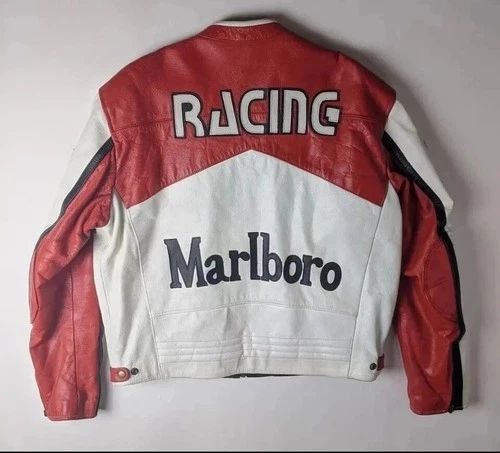 Vintage Style Racing Jacket Red & White Edition Cowhide Leather Biker Jacket image 3