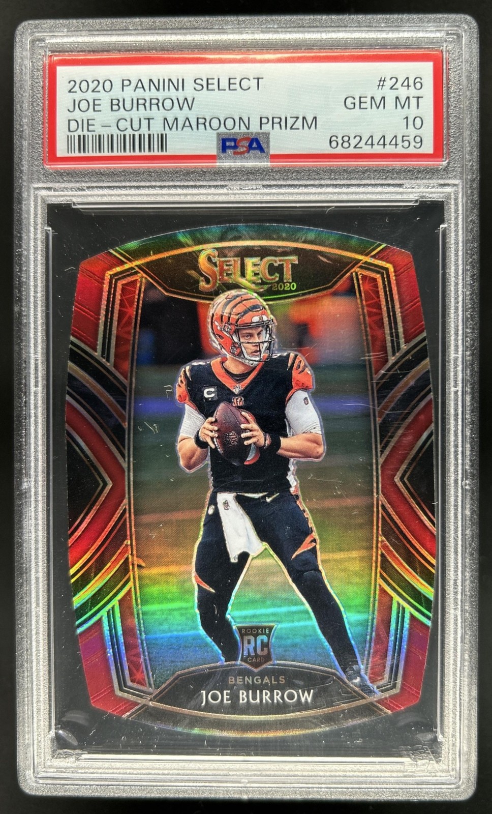2020 Panini Select Joe Burrow Maroon Prizm Die Cut Club RC #246 Bengals PSA 10 view 1