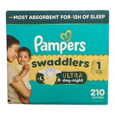 Pampers Swaddlers Ultra Day Night Diapers, 210 Count, Size 1 8-14lbs