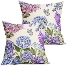 Spring Summer Floral Pillow Covers 18X18 Inch Purple Blue Flowers Bloom Butte...