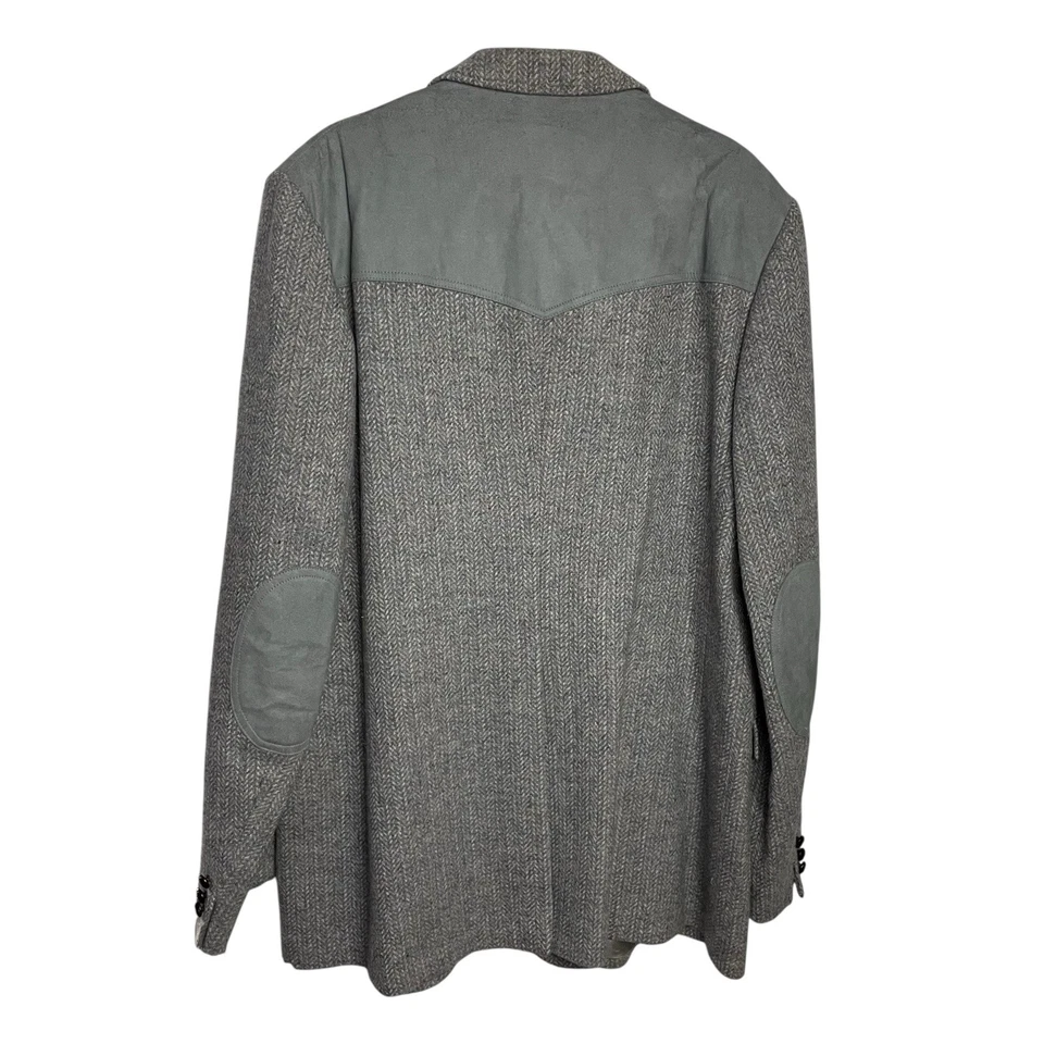 Blazer Pendleton Western de Colección Para Hombres 50 Alto Gris Lana Tweed Gamuza Codo Parches Foto 3 de 4