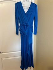 Jovani Size 14 Cobalt Blue Long Sleeve Draped Maxi Gown | Formal | Prom