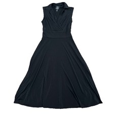 Suzi Chin Maggy Women’s 4 Black Summer Dress Sleeveless Faux Wrap Knee Length