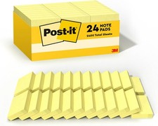 Post-it Notes, 1/3/8 x 1 7/8 in, 24 Sticky Notes Pads, 100 Sheets per Pad, Canar