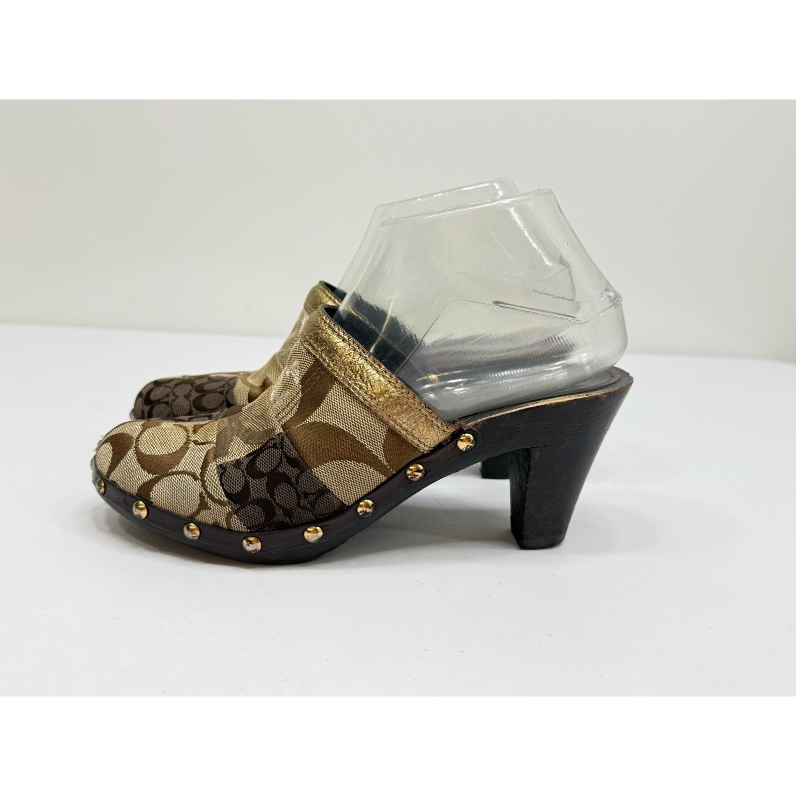 COACH Signature CATERINA Patchwork Studs Womens Wooden Heels Mule Clogs 7.5 thumbnail 2