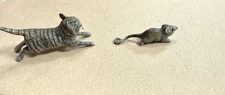 Antique Miniature Cold Painted Vienna Bronze Cat Mouse Chase Figurines