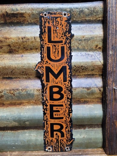 VINTAGE LUMBER PORCELAIN SIGN OLD LOGGING ANCHORAGE ALASKA SAWMILL WOOD TIMBER