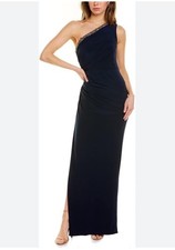 MIDNIGHT BLUE Adrianna Papell EMBELLISHED Maxi Evening Jersey Gown Sz 10 NWT