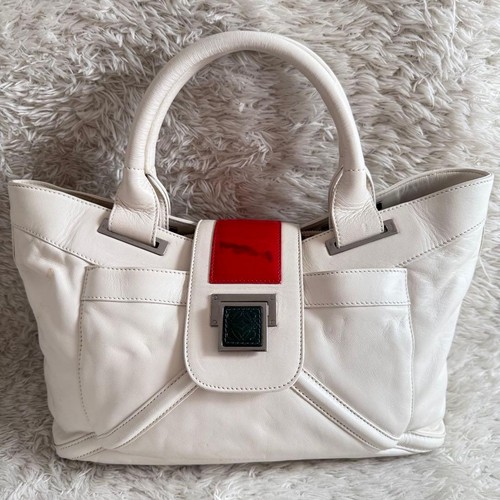 LOEWE Handbag Tote Bag Leather Off-White Red Anagram Black Logo from Japan