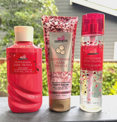 NEW Bath & Body Works Milk Bar Peppermint Bark Truffle Body Wash, Cream, & Mist