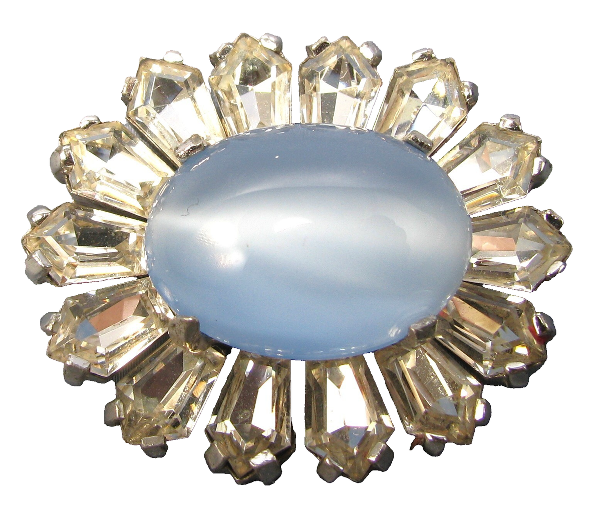 Vintage JOSEPH MAZER JOMAZ BLUE Moonstone & Rhinestone Pin Brooch