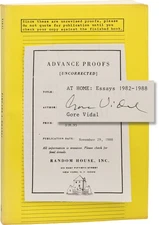 AT HOME ESSAYS 1982-1988 Uncorrected Proof signed by Gore Vidal 1st ed #155754