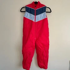 Vintage Sears Kids Snow Bib Suit Size 6 Red Chevron Colorblock 80s 90s