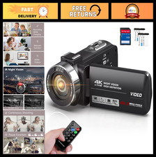 4K Ultra HD Camcorder Video Camera, 44MP Vlogging, 18X Zoom, Night Vision, 32GB