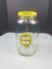 Vtg  Sun Tea Glass Jar Yellow J.M Werling 1 Gallon Retro with Lid. No Dispenser