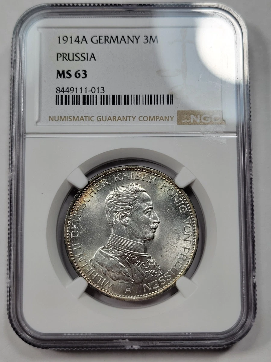ドイツ帝国 1914年 1マルク銀貨 PCGS鑑定済 1914 Year German Coins
