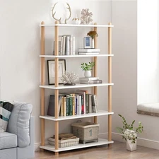 5-Tier Wooden Shelf Bookcase - Modern Open Bookshelf, Free Standing Storage R...