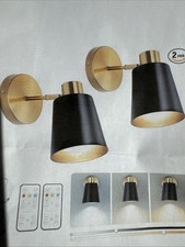 Battery Operated Wall Sconce Set of Two and Gold Modern with Remote Black