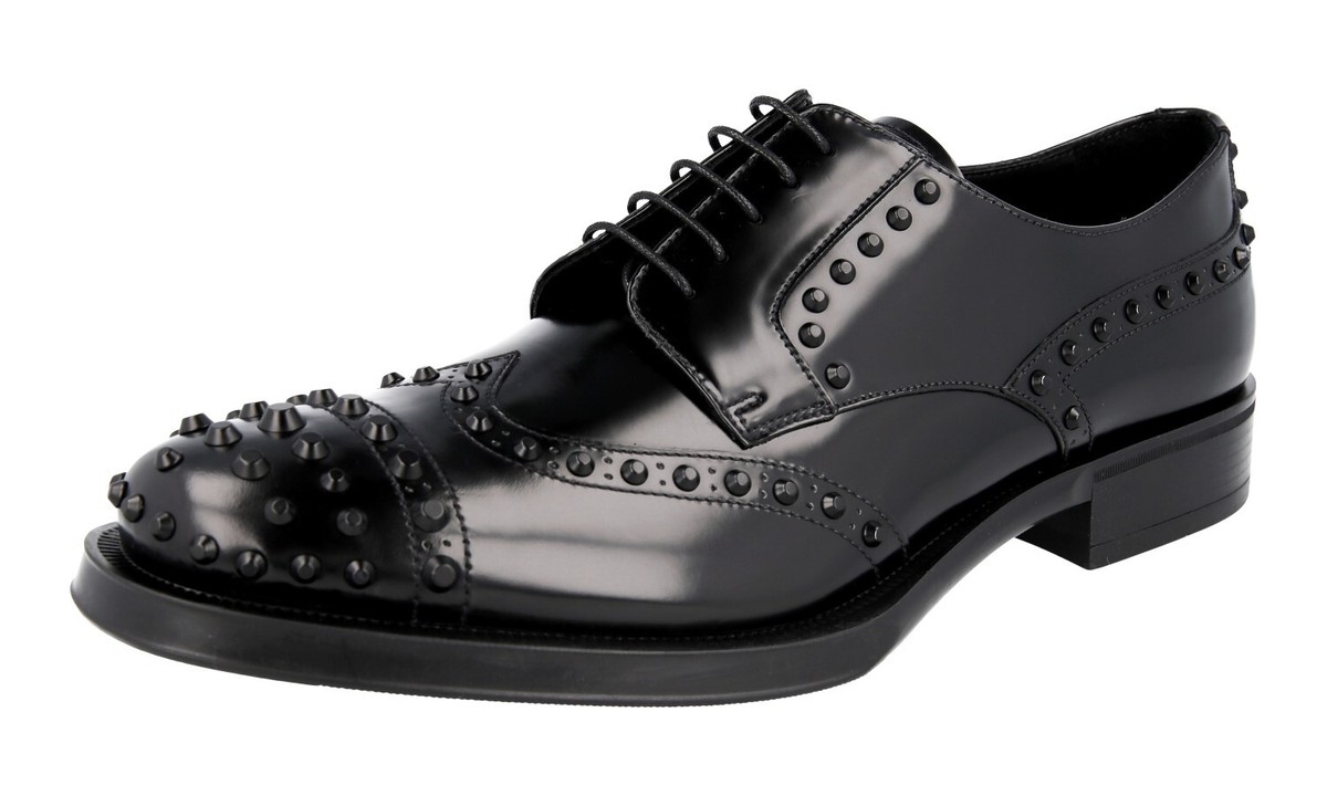 靴 PRADA STUDDED DRESS SHOES PRADA Leather Derby Studded RUNWAY Dress Shoes - Black - NEW | eBay