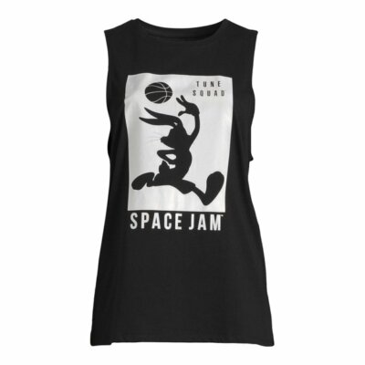 Space Jam Bugs Bunny Juniors' 'Tune Squad' Metallic Print Tank Top Black S/CH